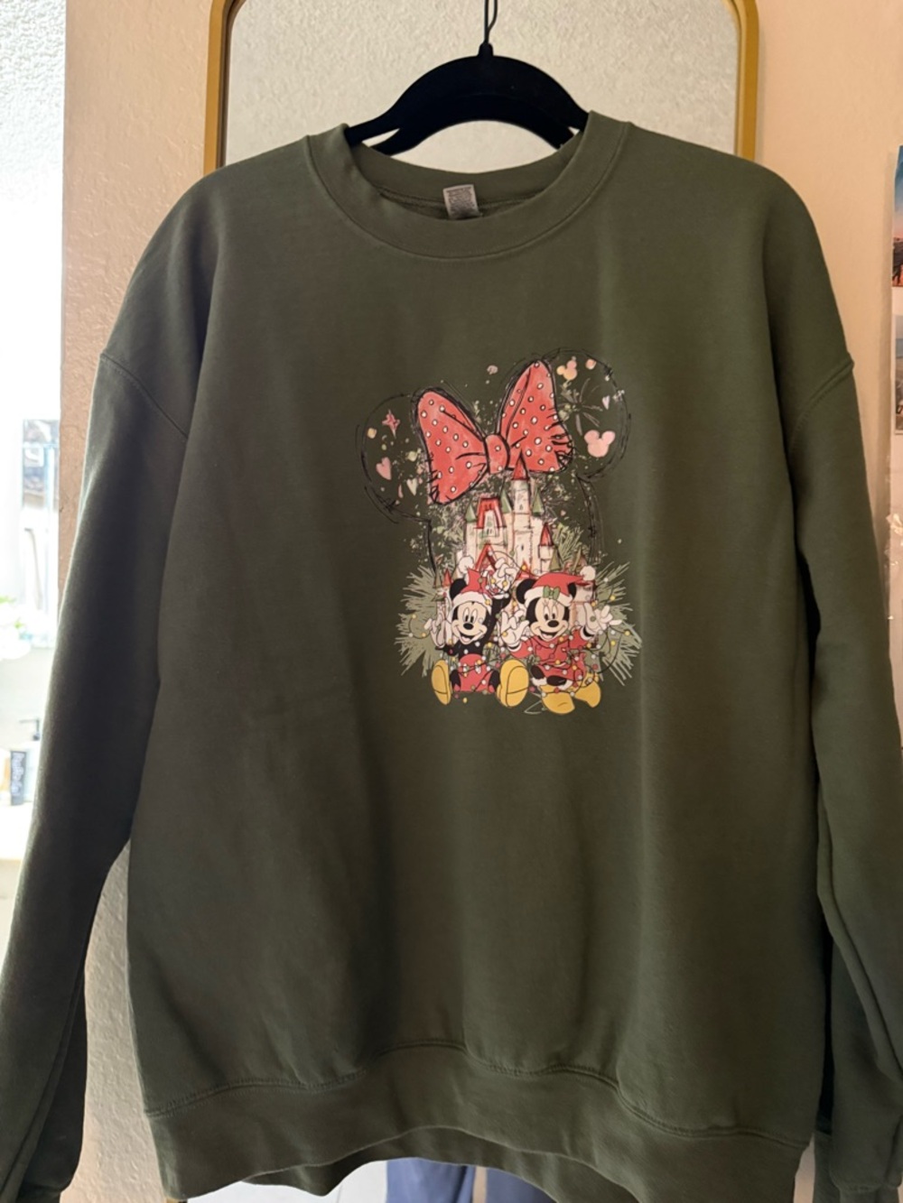 Disney Olive Green Minnie & Mickey Castle Graphic Sweatshirt